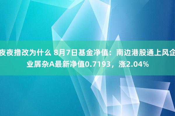 夜夜撸改为什么 8月7日基金净值：南边港股通上风企业羼杂A最新净值0.7193，涨2.04%